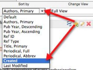 A screenshot of the "Sort by" drop-down menu showing selection of the "Created" option
