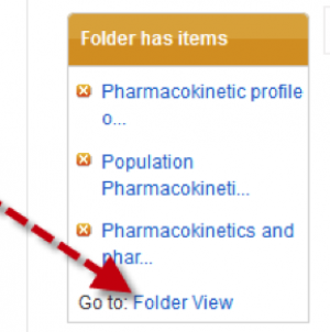 A screenshot of the "Folder has items" box. The "folder view" link is at the bottom of this box.