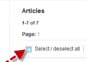 The "select/deselct all" box that appears above the "Articles" list on the "Folder Contents" page is shown.