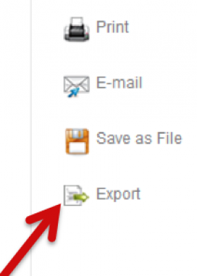 A screenshot contains a red arrow pointing to the "Export" icon.
