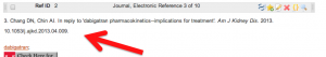 A screenshot of a JAMA-formatted reference showing the doi that now appears at the end of the edited reference.