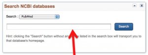 A screenshot of the "Search NCBI databases" box located at the upper, left-hand side of the "My NCBI" page.