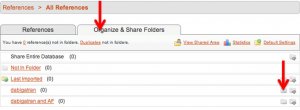 The contents of the "Organize& Share Folders" tab is shown. A red arrow indicates the position of a "Folder" icon.
