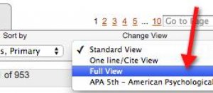Screenshot of the "change view" drop-down menu showing selection of the "Full view"