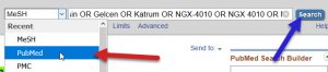 Screenshot of selecting PubMed from a MeSH drop-down