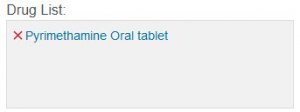 screenshot of Clinical Pharmacology Drug List with term Pyrimethamine Oral tablet