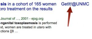 A screenshot shows a "GetIt!@UNMC" link to the right of a Google Scholar hit