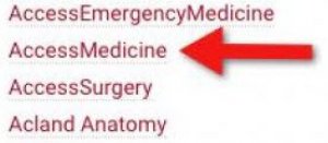 Screenshot of "Clinical Resources" page with arrow pointed to "AccessMedicine" link.