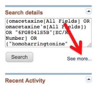 A screenshot of the "Search details" box with an arrow pointing to the "see more" link.