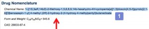 A screenshot of the chemical name entry for omacetaxine in Martindale