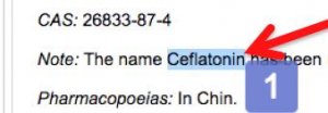 A screenshot of the "Note" link in the Martindale monograph for omacetaxine