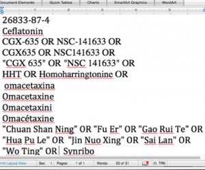 A screenshot of the Word document after multi-word terms have been enclosed in double quotes.