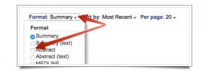 Screenshot showing use of the "format" menu to select the "Abstract" view.