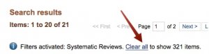 A screenshot of the "clear all" link above the result list.