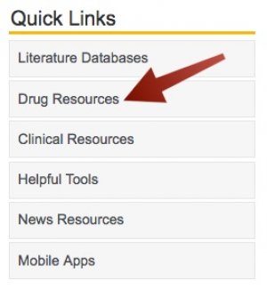 A screenshot of a portion of the LIbrary's homepage. An arrow points to the "literature Databases" button