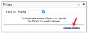 A screenshot of the "Filters" box with an arrow pointing to the "Manage Filters" link.