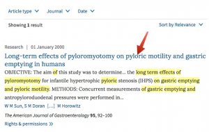 A screenshot shows the single search result. An arrow points to the title.